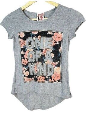 Dream Girl Girls One of a Kind Floral TShirt Gray SZ 10 Scoop Hi Lo Short Sleeve